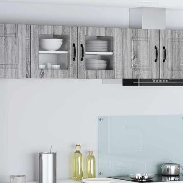 vidaXL Wandglas Kasten PORTO Grijs Sonoma 40 x 31 x 40 cm, Huis en Inrichting, Kasten | Overige, Verzenden, Nieuw