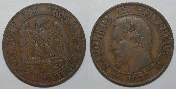 5 Centimes France Gadoury 152 Cinq Centimes 1857 B Rouen..., Postzegels en Munten, Munten | Europa | Niet-Euromunten, België, Verzenden
