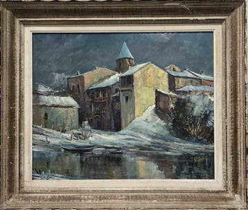 École française (XX) - Le village sous la neige