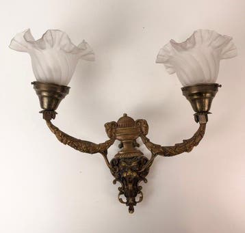 Wandlamp - Franse stijl tweearmige wandapplique met glazen, Antiquités & Art