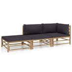 vidaXL 3-delige Loungeset met donkergrijze kussens bamboe, Verzenden, Nieuw, Loungeset
