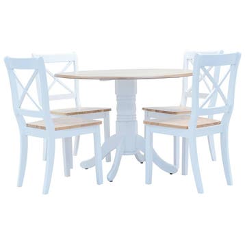 vidaXL 5-delige Eethoek massief rubberwood wit en bruin, Verzenden