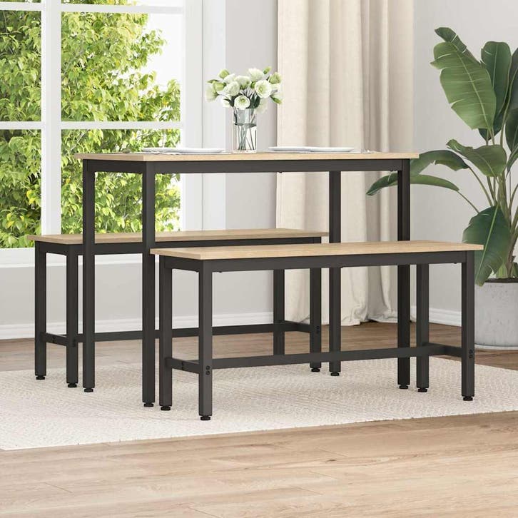 vidaXL Eetbank 100 x 32,5 x 48,5 cm 2 st Engineered hout en, Huis en Inrichting, Stoelen, Nieuw, Verzenden