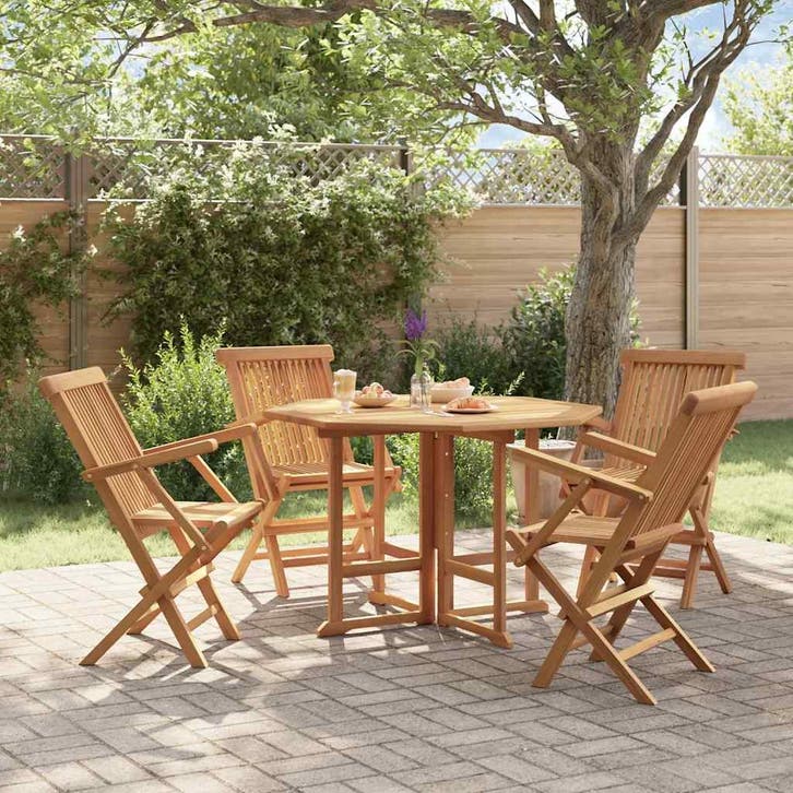 vidaXL 5-delige Tuinset inklapbaar massief teakhout, Tuin en Terras, Tuinsets en Loungesets, Tuinset, Nieuw, Verzenden