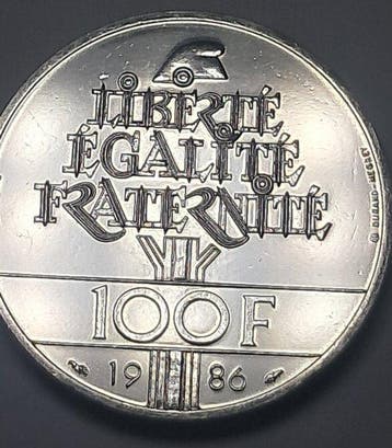 Frankrijk. 100 Francs 1986 Statue of Liberty. Silver, Postzegels en Munten