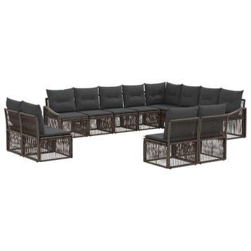 vidaXL Tuinbank Set 12 pcs Grijs poly rattan, Tuin en Terras, Verzenden, Nieuw