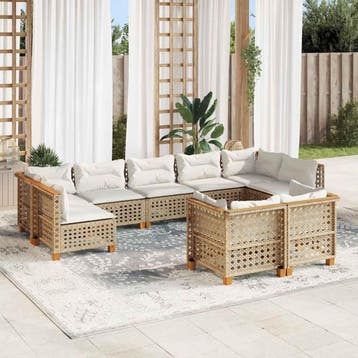vidaXL 9-delige Loungeset met kussens poly rattan beige, Tuin en Terras, Verzenden, Nieuw, Loungeset