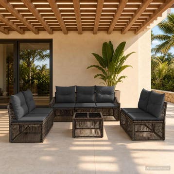 vidaXL Tuinbank Set 8 st Grijs poly rattan, Verzenden, Nieuw