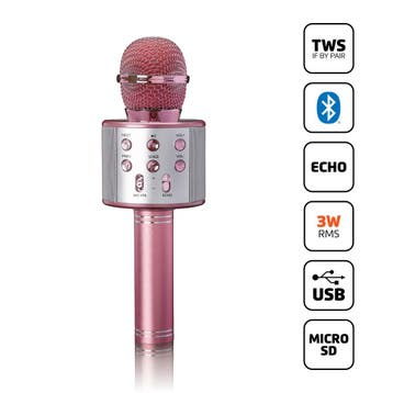 Karaoke Microfoon – Draadloos - Roze/Zilver - Lenco, Audio, Tv en Foto, Verzenden, Nieuw