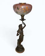 Petroleumlamp - Brons, Glas - Olielamp gesigneerd CA
