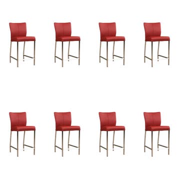 Set van 8 Leren barkrukken Revolt laag - Toledo Red (rood), Ophalen of Verzenden