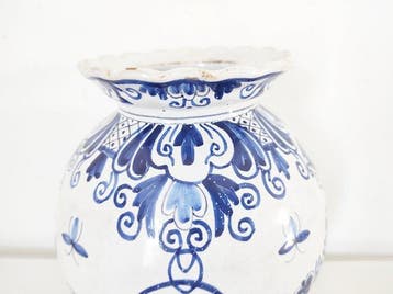 Vaas - Delfts blauw - Vogels en herten, Antiquités & Art