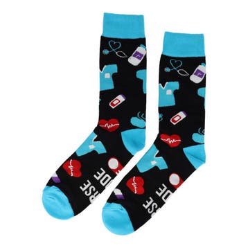 Sokken Katoen – Ziekenhuis Medische Print – Zwart Blauw Wit, Kleding | Dames, Nieuw