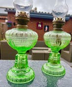 Olielamp (2) - Glas - Antieke groene olielampen
