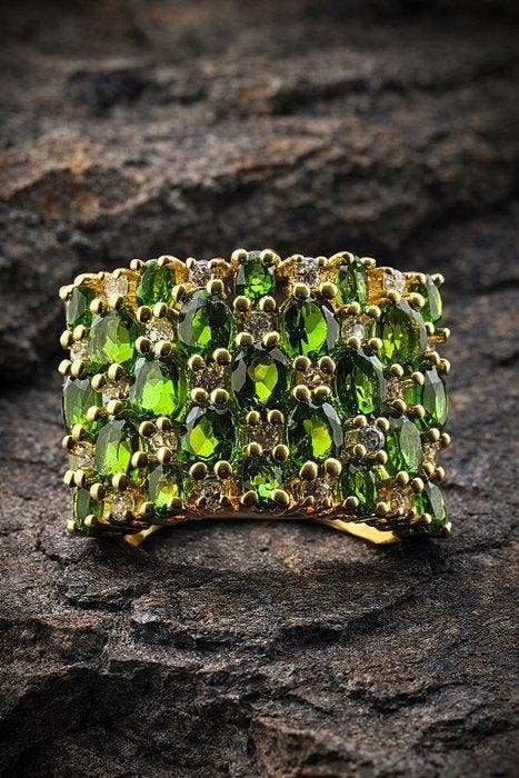 Zilver, Chrome Diopside Cocktail Ring - 925 sterlingzilver, Antiquités & Art, Curiosités & Brocante