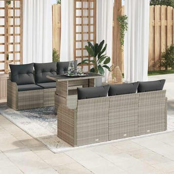 vidaXL Tuinbank Set 7 st Lichtgrijs poly rattan, Verzenden