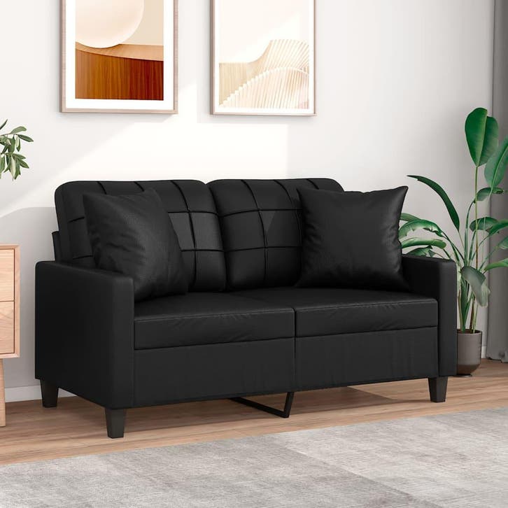 vidaXL Tweezitsbank met sierkussens 120 cm kunstleer zwart, Huis en Inrichting, Zetels | Zetels, Nieuw, Verzenden