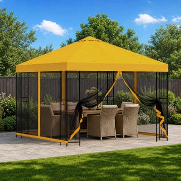 vidaXL Tuin gazebo met zijwanden 3 x 3 m Geel Polyester en, Tuin en Terras, Partytenten, Verzenden, Nieuw