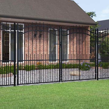 vidaXL Hekpoort KAMPEN met speerpunt zwart 302x172 cm staal, Verzenden