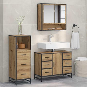 vidaXL Badkamermeubel Set 3 st Artisan Eiken 80 x 33 x 60 cm, Huis en Inrichting, Badkamer | Badkamermeubels, Verzenden, Nieuw