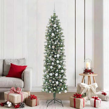 vidaXL Kunstmatige slanke kerstboom Groen en Wit 210 cm, Diversen, Kerst, Verzenden, Nieuw