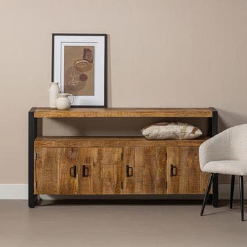 Dressoir Mangohout Britt 180 Met 4 Deuren, Huis en Inrichting, Kasten | Dressoirs, Verzenden, Nieuw, Overige houtsoorten, Industriële meubels