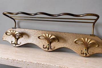 Italian Mid-Century Wall Coat Rack with Sculptural Brass