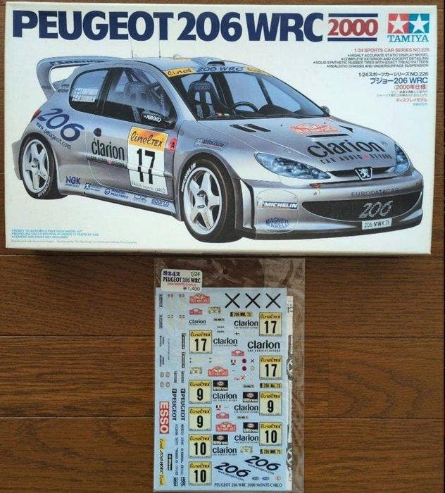 Tamiya 1:24 - Model sportwagen - Peugeot 206 WRC, Hobby en Vrije tijd, Modelauto's | 1:5 tot 1:12