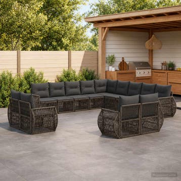 vidaXL Tuinbank Set 13 st Grijs en Donkergrijs poly rattan, Jardin & Terrasse, Verzenden
