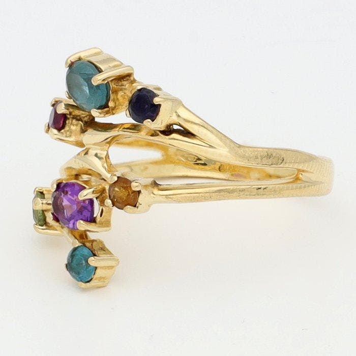 Bague - 18 carats Or jaune, améthyste, topaze, spinelle,, Bijoux, Sacs & Beauté, Bagues