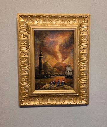 Italiaanse school (XX) - Veduta di vulcano dal porto
