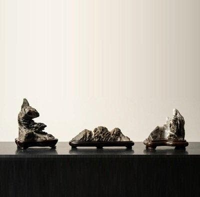 Steen, Hout - Collectie van 3 Japanse Suiseki (kijkstenen), Antiek en Kunst, Antiek | Overige Antiek