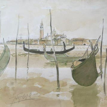 Yves Ganne (1931-2019) - Vue de Venise, gondoliers (Vendu