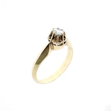 Vintage gouden solitair ring met diamant 0,12 ct., Gebruikt, Ophalen of Verzenden, Kleiner dan 17, Met edelsteen