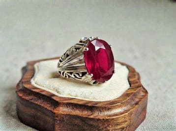 Zonder minimumprijs - Ring Zilver, Natuurlijke robijn -, Handtassen en Accessoires, Nieuw