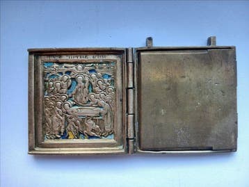 Reis-icoon - Opstanding, (Drieluik) - brons,emaille