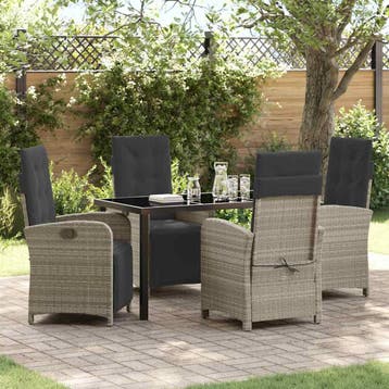 vidaXL Tuin Eettafel Set met kussen 5 pcs Lichtgrijs poly, Verzenden, Nieuw