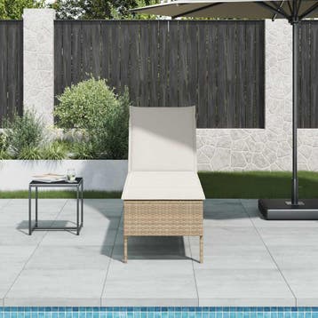 vidaXL Ligstoel met kussen beige 55x200x44cm polyrotan, Verzenden, Nieuw