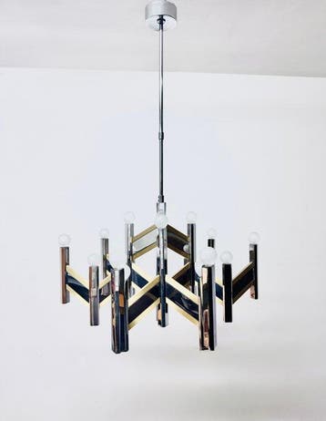 Gaetano Sciolari - Lustre - Cheveron - Laiton, Métal