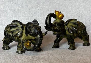 Statue, Paar bronzen olifanten - 16.5 cm - Bronze