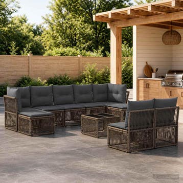 vidaXL Tuinbank Set 10 st Grijs poly rattan, Tuin en Terras, Verzenden, Nieuw