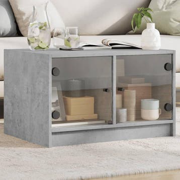 vidaXL Salontafel met glazen deuren 68x50x42 cm betongrijs, Huis en Inrichting, Verzenden, Nieuw