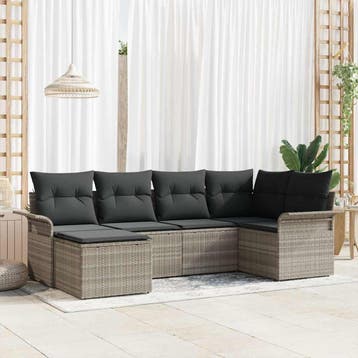 vidaXL Tuinbank Set 6 st Lichtgrijs poly rattan, Verzenden