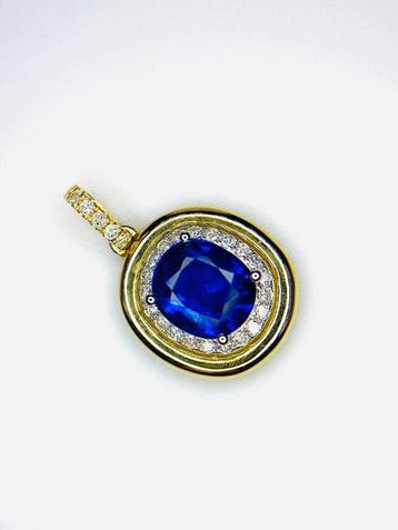 Hanger - 14 karaat Geel goud - 1.98ct. tw. Saffier - Diamant