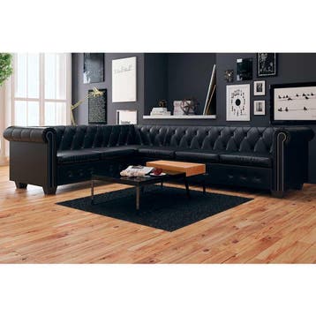 vidaXL Chesterfield Hoekbank / zetel 6-Zits Zwart Kunstleer, Verzenden, Nieuw