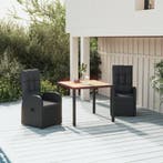 vidaXL 3-delige Tuinset met kussens poly rattan zwart, Verzenden, Nieuw, Tuinset