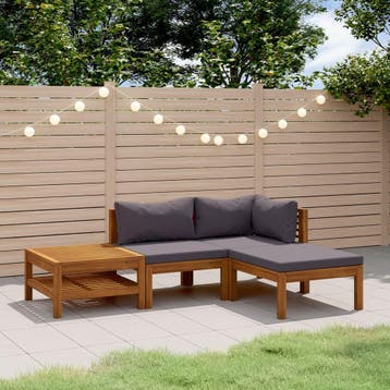 vidaXL 4-delige Loungeset met kussens massief acaciahout, Verzenden, Loungeset