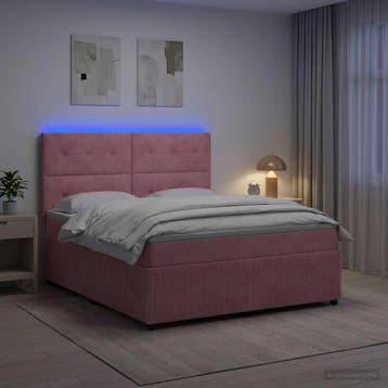 vidaXL LED Boxspringbed met Matras Roze 160 x 200 cm Fluweel, Verzenden, Nieuw