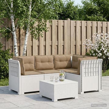 vidaXL 4-Persoons Tuin Sofa met Kussens Rattan Look PP Wit, Verzenden, Nieuw