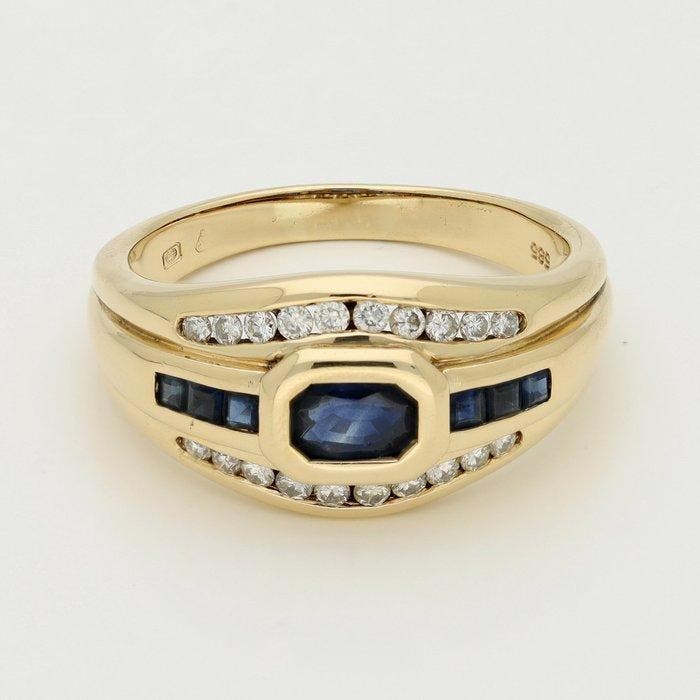 Bague - 14 carats Or jaune - Diamant - Saffier, Bijoux, Sacs & Beauté, Bagues